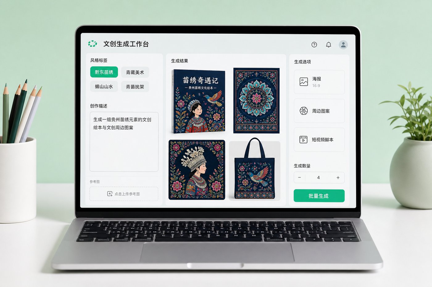 AIGC 文创生成：苗绣风格海报与周边图案