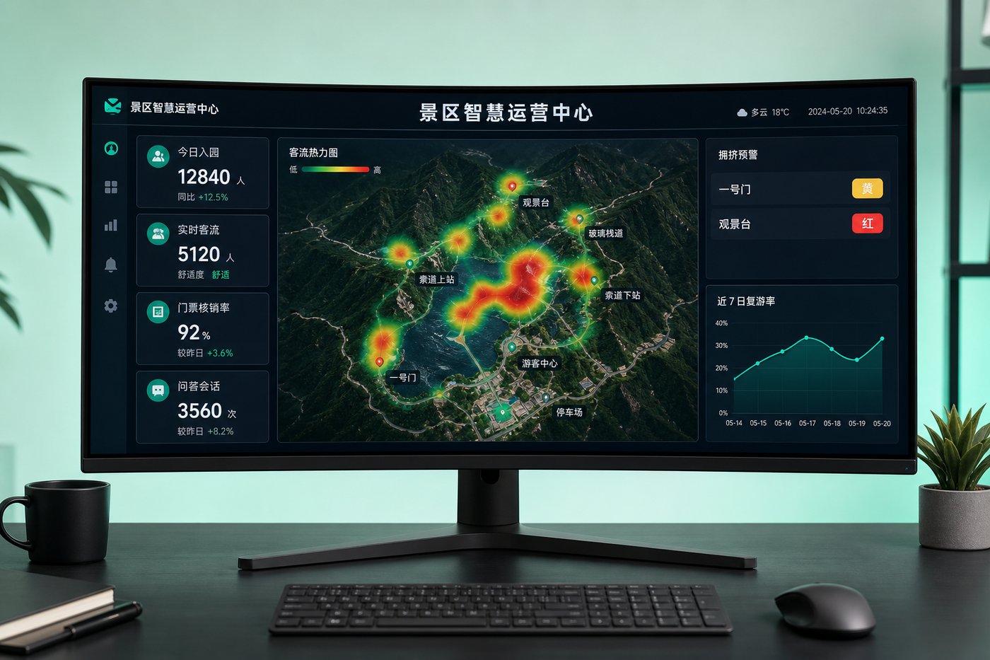 景区智慧运营中心：客流热力与拥挤预警